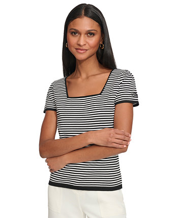 Women's Striped Square-Neck Short-Sleeve Sweater Karl Lagerfeld Paris