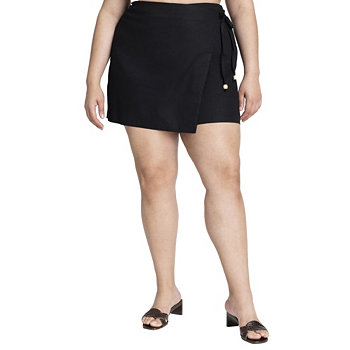 Women's Plus Size Linen Skort With Beads Eloquii