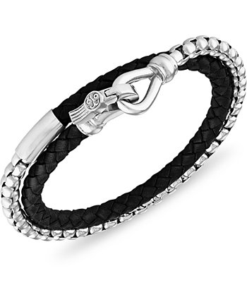 Черный кожаный браслет с двойной оберткой из нержавеющей стали (также из коричневой кожи), созданный для Macy's Esquire Men's Jewelry