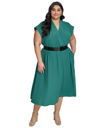 Plus Size Belted A-Line Dress Calvin Klein