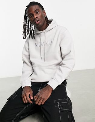 Nicce embroidered logo mercury hoodie in stone gray Nicce