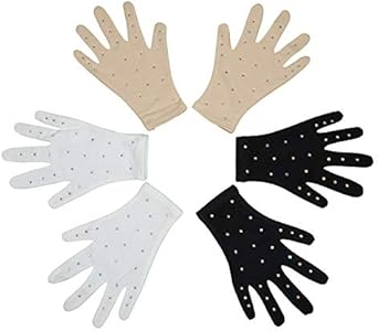 Thermal Figure Skating Competition Gloves (1 pair) Sparkle Rhinestone Decoration, for Performance Show Dance Skating Spirit