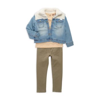 Джинсовая куртка, рубашка и трехкомпонентная джинсовая куртка из искусственного меха для маленьких девочек Джинсовый комплект 7 For All Mankind
