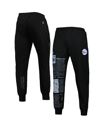 Мужские черные брюки-джоггеры Philadelphia 76ers с газетным принтом FISLL