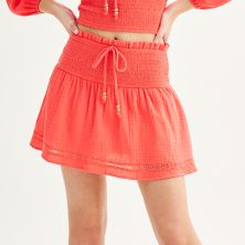 Juniors' SO® Lace Trim Smocked Mini Skirt SO