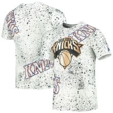 Men's FISLL White New York Knicks Gold Foil Splatter Print T-Shirt FISLL