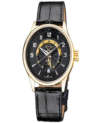 Мужские часы Giromondo швейцарские кварцевые с черным ремешком из натуральной кожи, 42 мм Gevril