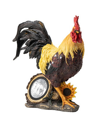 Resin Solar Powered Vibrant Rooster Garden Statue Glitzhome
