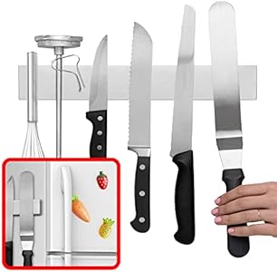 Modern Innovations 10 Inch Magnetic Knife Holder for Refrigerator, Magnetic Knife Holders for Fridge or Kitchen Wall No Drilling, Magnet Strips for Knives & Metal Utensils, Tool Rack, Stainless Steel Modern Innovations