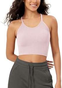 ODODOS Women's Crop Seamless Rib-Knit Camisole Strappy Racerback Cropped Tank Tops Ododos