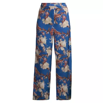 Атласные широкие брюки с цветочным принтом Misook