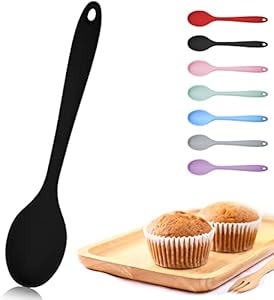 Silicone Mixing Spoon Nonstick Kitchen Spoon for Cooking Heat Resistant (Black) VXYW