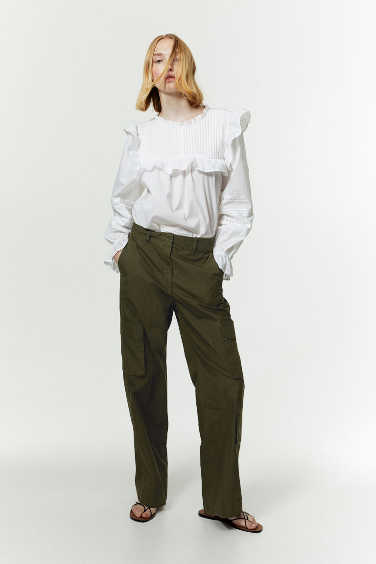 Саржевые брюки-карго H&M