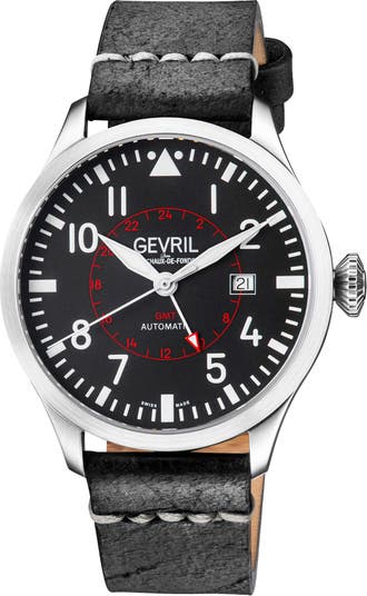 Мужские часы Vaughn Automatic GMT с кожаным ремешком, 44 мм Gevril