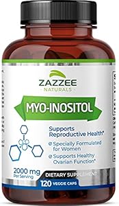 Zazzee Myo-Inositol Capsules (Капсулы), 2000 mg per Serving (Порция), 120 Vegan Capsules (Веганские капсулы), Ideal Dosage for 40:1 Ratio, 100% Vegetarian, Hormone Balance & Healthy Ovarian Function Support, All-Natural and Non-GMO Zazzee