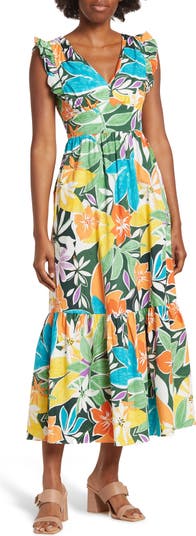 Платье макси с тропическим цветочным принтом и оборками по подолу Maggy London