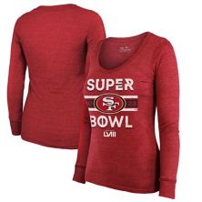 Women's Majestic Threads  Scarlet San Francisco 49ers Super Bowl LVIII Make It Happen Tri-Blend Long Sleeve Scoop Neck T-Shirt Majestic Threads
