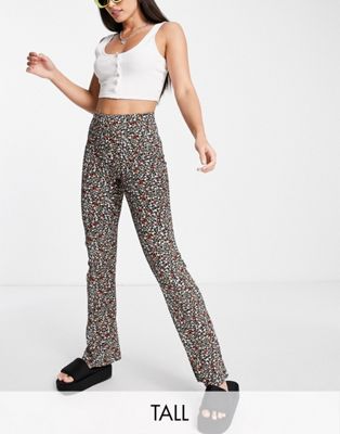 Only Tall high waisted flared pants in black ditsy floral Only Tall