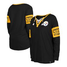 Женская черная футболка New Era Pittsburgh Steelers со шнуровкой и вырезом с длинными рукавами New Era