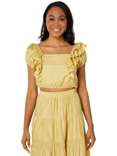 Woven Crop Top with Ruffle Sleeve Details MOON RIVER
