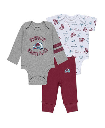 Комплект из трех предметов: боди и брюки Turn Mearound для новорожденных и младенцев, мальчики и девочки, серый, белый, бордовый цвета Colorado Avalanche WEAR by Erin Andrews