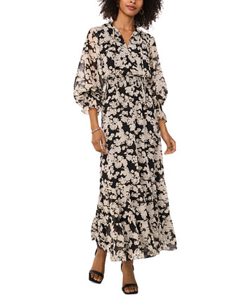 Women's Floral-Print Smocked-Cuff Maxi Dress Vince Camuto