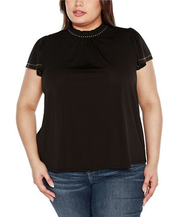 Black Label Plus Size Embellished Cap-Sleeve Knit Top Belldini
