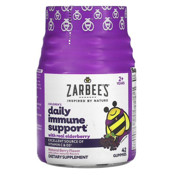 Children's Elderberry Immune Support, Натуральный ягодный вкус, для детей от 2 лет, 42 жевательных конфеты Zarbee's