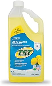 Camco TST Camper / RV Grey Water Odor Control - Features Septic Safe Biodegradable Formula - Removes Grease Build-Up in Black Water Tank, Sink & Shower Drains - Fresh Lemon Scent, 32-oz Bottle (40252) Camco