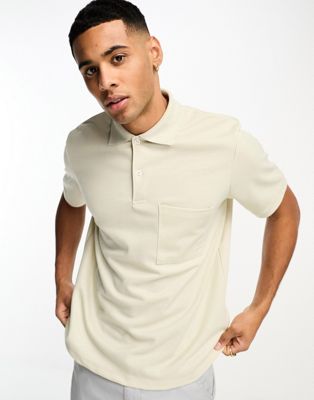 Бежевая текстурированная рубашка-поло с карманом Jack & Jones Premium Jack & Jones