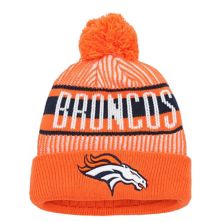 Youth New Era Orange Denver Broncos Striped  Cuffed Knit Hat with Pom New Era x Staple