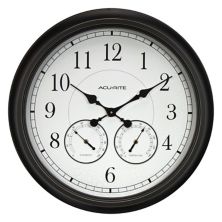AcuRite 24 дюйма. Потертые черные настенные часы для дома и улицы с термометром и гигрометром (75473M) AcuRite