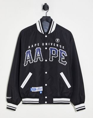 Черная двусторонняя бейсбольная куртка Aape By A Bathing Ape AAPE BY A BATHING APE®