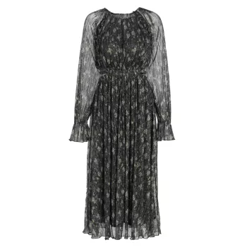 Плиссированное платье-миди с металлизированным цветочным принтом MOON RIVER