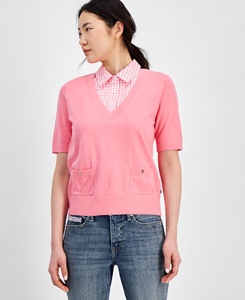 Женская блузка с коротким рукавом и воротником в клетку Tommy Hilfiger Tommy Hilfiger