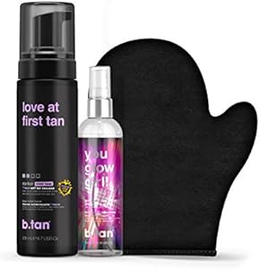 b.tan Dark Self Tan & Face Mist Kit | b.tan + Glow Bundle - Self Tanning Mousse with You Glow Girl Gradual Face + Body Mist w Self Tanning Mitt Applicator, 1 Hour Sunless Tanner, Fast, 6.7 Fl Oz B.Tan