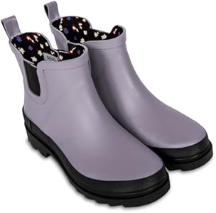 ShedRain GOGO Chelsea Short Rubber Rain Boots for Women, Comfortable Cotton Lining, Waterproof Exterior, Anti-Slip Lug Sole Garden and Outdoor Work Boots, Adjustable Width SHEDRAIN