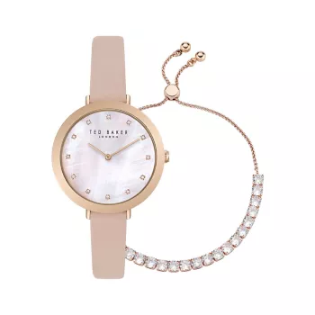 Ammy Iconic: нержавеющая сталь цвета розового золота, кристаллы и усилитель; Кожаные часы и усилитель; Подарочный набор браслетов Ted Baker