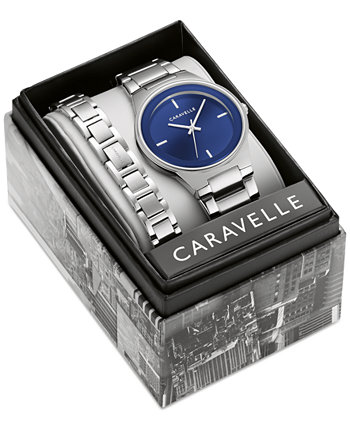 Мужские современные часы-браслет из нержавеющей стали 40 мм подарочный набор Caravelle