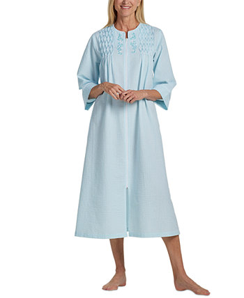 Women's 3/4-Sleeve Zip Seersucker Robe Miss Elaine