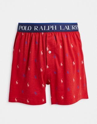 Красные трикотажные боксеры с логотипом в виде пони по всей поверхности Polo Ralph Lauren Polo Ralph Lauren