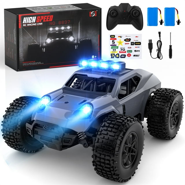 Allaugh Remote Control Car - 28km/h 2.4GHz High Speed Rc Cars Toys, Offroad Hobby Rc Truck Toy with LedLights, Rechargeable Toy Car Gift for 3-12 Year Old Boys Girls Kids Allaugh