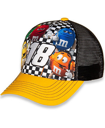 Youth Girls and Boys Yellow, Black Kyle Busch M&Ms Sublimated Character Snapback Adjustable Hat Joe Gibbs Racing Team Collection