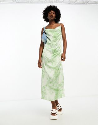 Зеленое атласное платье-комбинация миди Daisy Street с воротником-хомутом Daisy Street