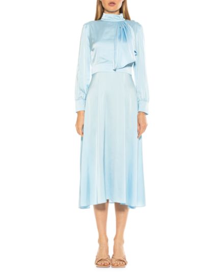 Атласное приталенное платье миди Brooklyn с расклешенным блеском ALEXIA ADMOR