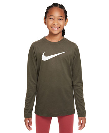 Big Kids Dri-FIT Legend Logo-Print Long-Sleeve Training T-Shirt Nike