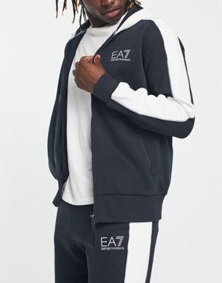 Темно-синяя спортивная куртка в полоску с капюшоном Armani EA7 EA7 Emporio Armani