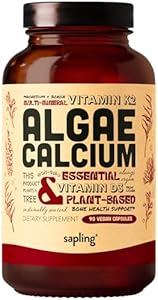 Calcium Supplement - Whole Food with Vitamin K2 & D3, Magnesium, Zinc, Boron, Mineral Complex. Sourced Sustainably from Red Algae. for Bone Strength and Support. Non-GMO & Vegan 90 Capsules. Sapling