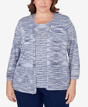 Plus Size A Fresh Start Space Dye Two In One Sweater with Necklace Alfred Dunner