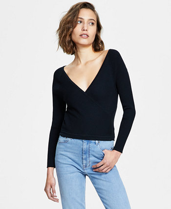 Women's Surplice-Neck Ribbed Long-Sleeve Top DKNY Jeans